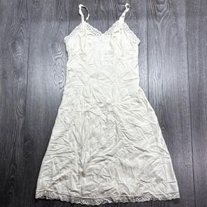 Vintage 1980s Silk Slip Dress Lace Cover Ivory Cream Off White Light Weight Mid